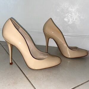Zara patent 🩰stiletto ballet pumps heeled nude cream curved round toe 40/ US8.5